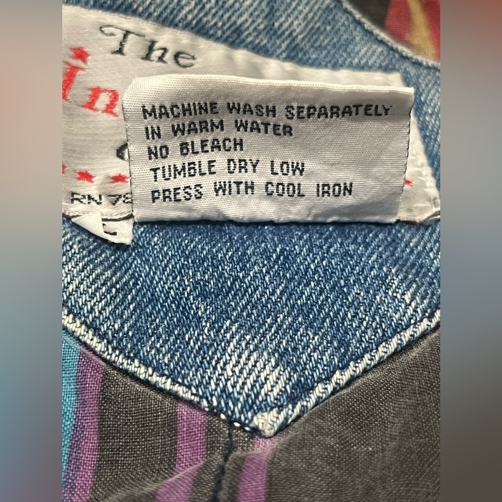 VINTAGE 80s & 90s INCROWD DENIM AND AZTEC THRASHED BARN JACKET, WOMEN SIZE L - Picture 14 of 15